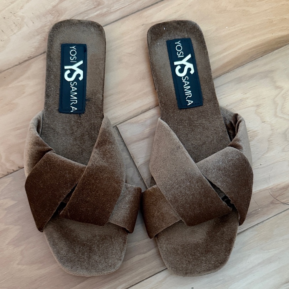 Yosi Samra Women's Tan Velvet Sandals
